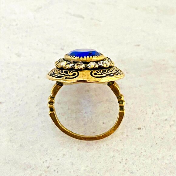 Vintage Belle Epoque Simulated Sapphire Diamond Ring with Paste Stones Sz 6.75 - Picture 4 of 7